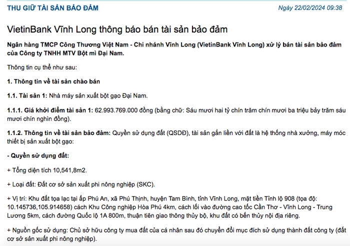 Bột Mì Đại Nam bị ngân hàng siết nợ gần 100 tỷ đồng 2 Screen Shot 2024 02 24 at 10.03.57 AM