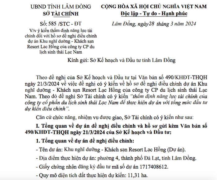 Lâm Đồng 'soi' hồ sơ tài chính chủ đầu tư Resort Lạc Hồng 530 tỷ đồng 1 Screen Shot 2024 04 02 at 4.00.10 PM