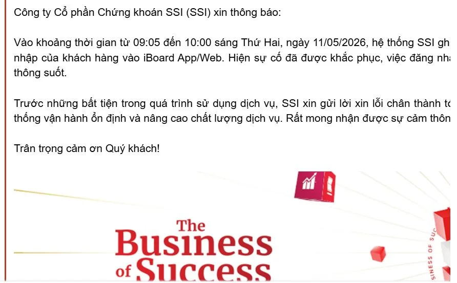 SSI xin lỗi khách hàng